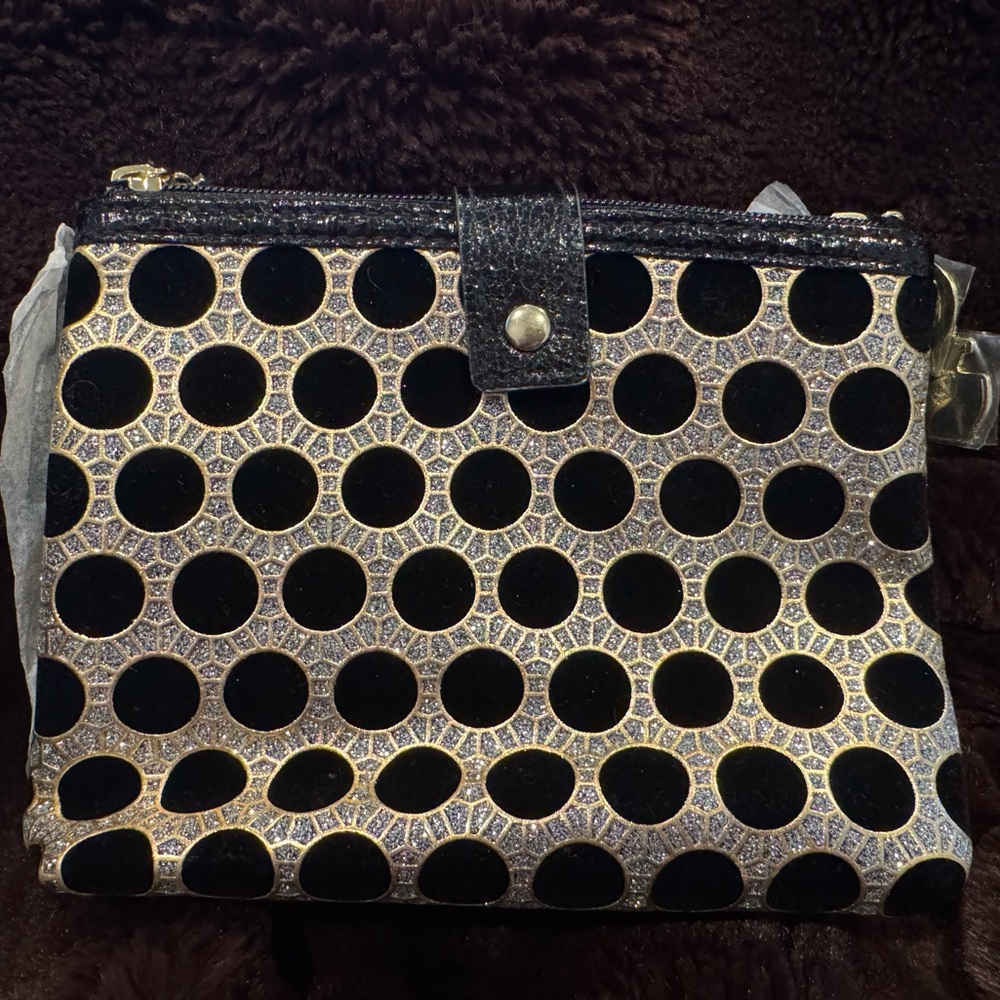 NWOT Dior Black and Gold Polka Dot Clutch/ makeup/ Cosmetics Bag